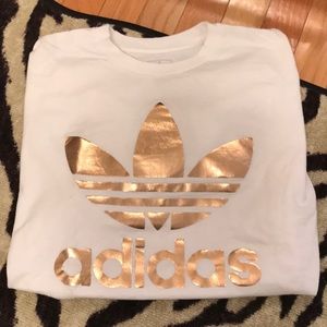 Adidas White T Shirt with Rose Gold Logo